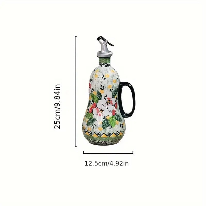Hand-Painted Ceramic Olive Oil Dispenser with Handle