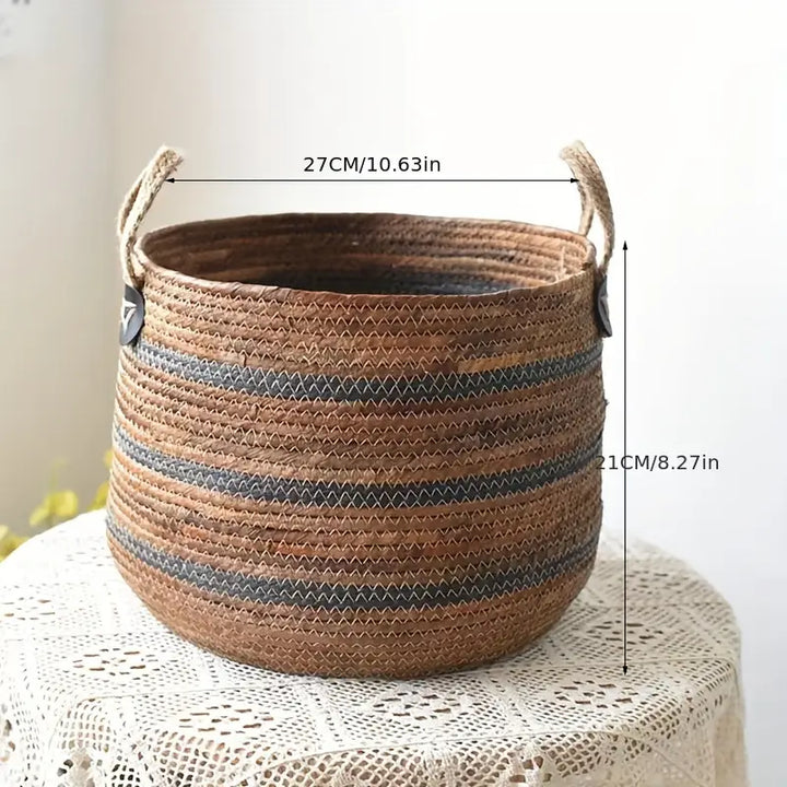 Large Bohemian Woven Rope Storage Basket with Handles
