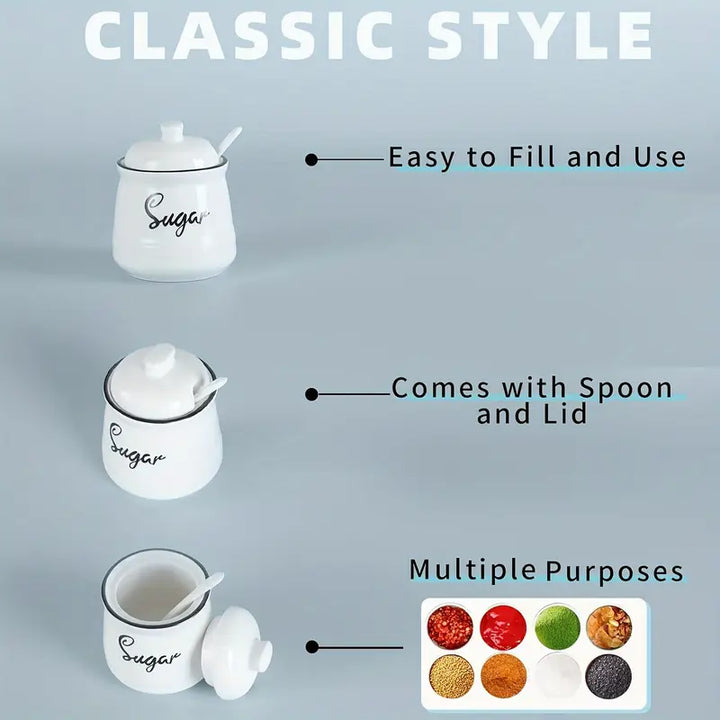 Ceramic storage jars with lid and spoon
