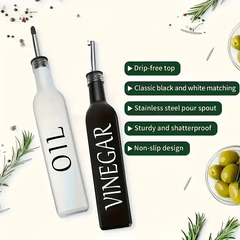 2pcs Glass Oil and Vinegar Dispenser Bottles with Pourer Spouts