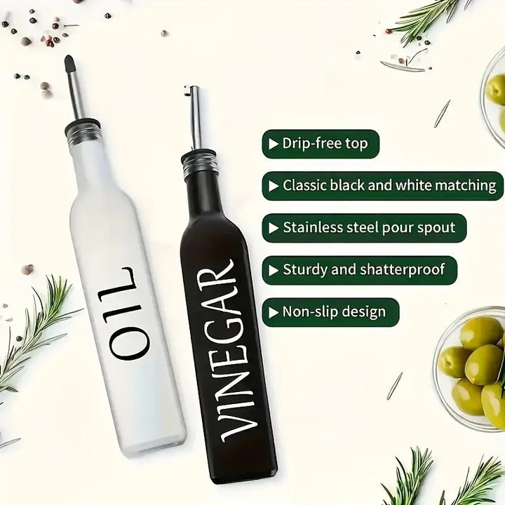 2pcs Glass Oil and Vinegar Dispenser Bottles with Pourer Spouts