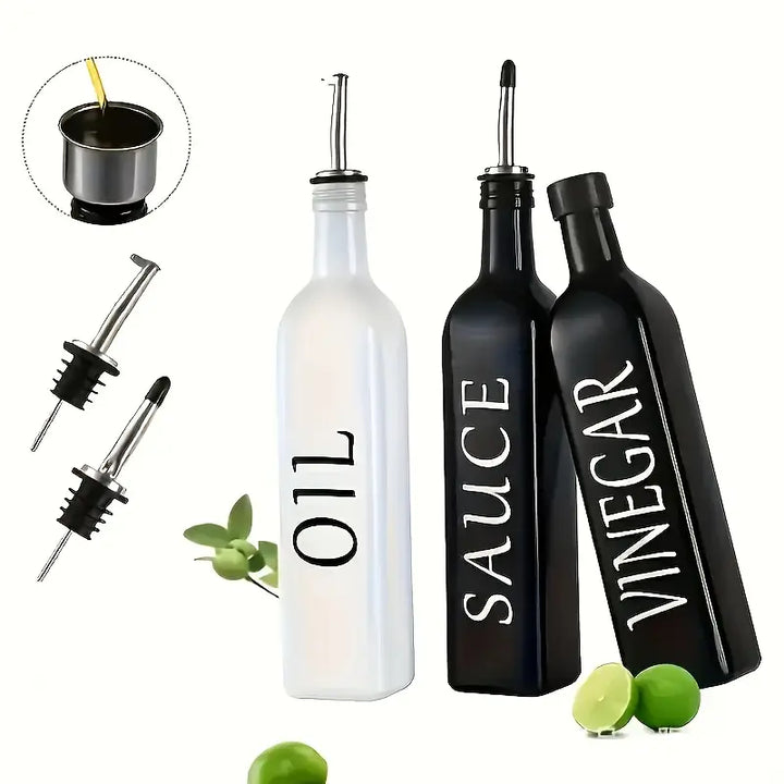 2pcs Glass Oil and Vinegar Dispenser Bottles with Pourer Spouts