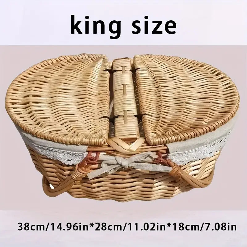 Large Wicker Picnic Basket with Lid and Lining