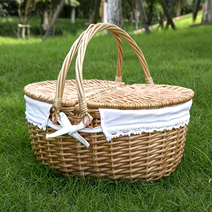 Large Wicker Picnic Basket with Lid and Lining