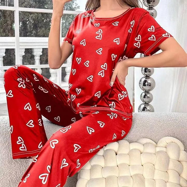 Women’s Heart Print Short Sleeve Pyjama Set