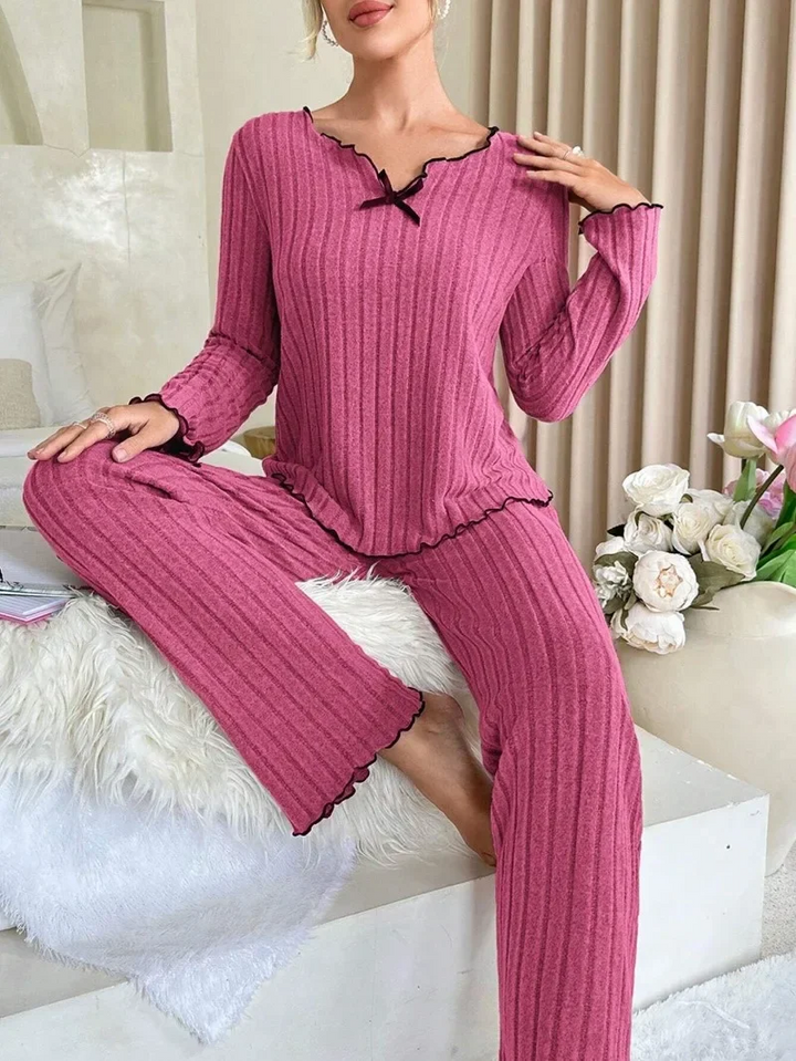 Ribbed Long Sleeve Pyjama Set with Pants