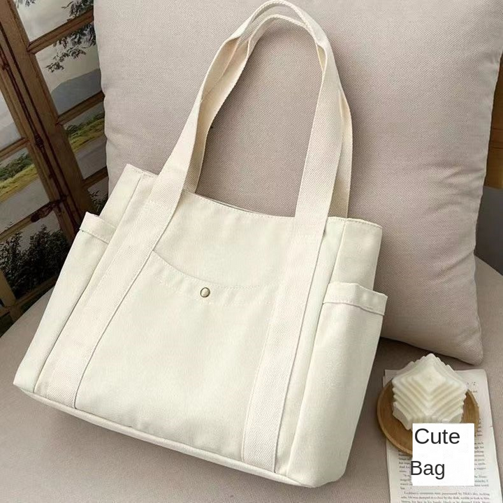 Large Canvas Tote Bag with Side Pockets