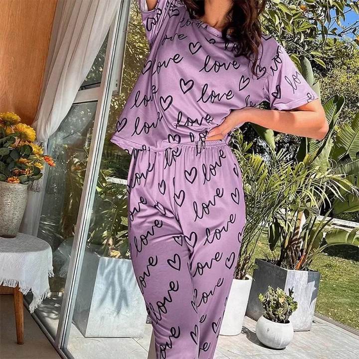 Women’s Heart Print Short Sleeve Pyjama Set