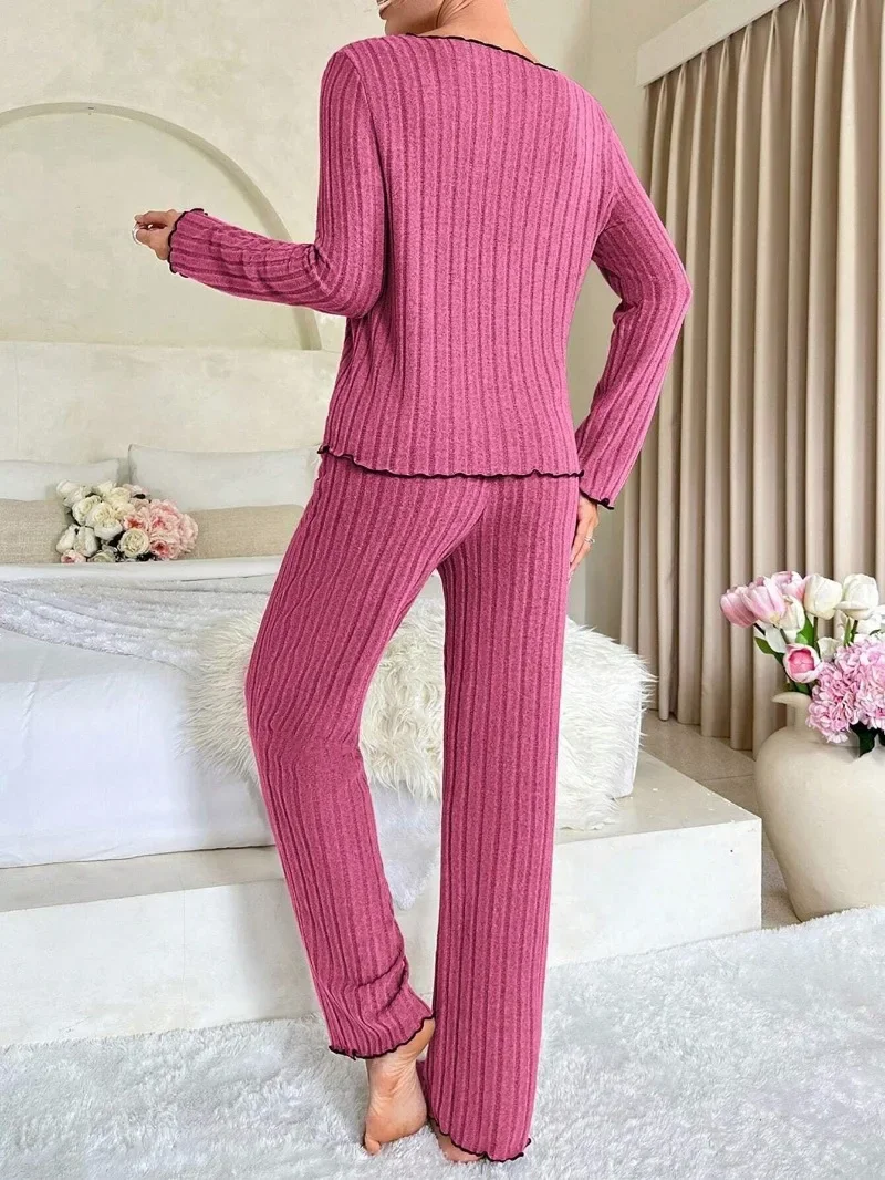 Ribbed Long Sleeve Pyjama Set with Pants