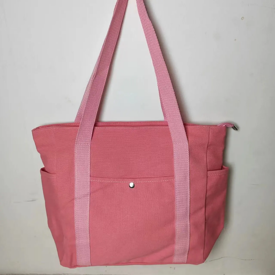 Large Canvas Tote Bag with Side Pockets