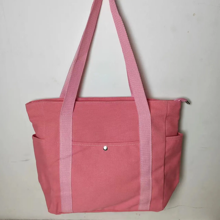 Large Canvas Tote Bag with Side Pockets
