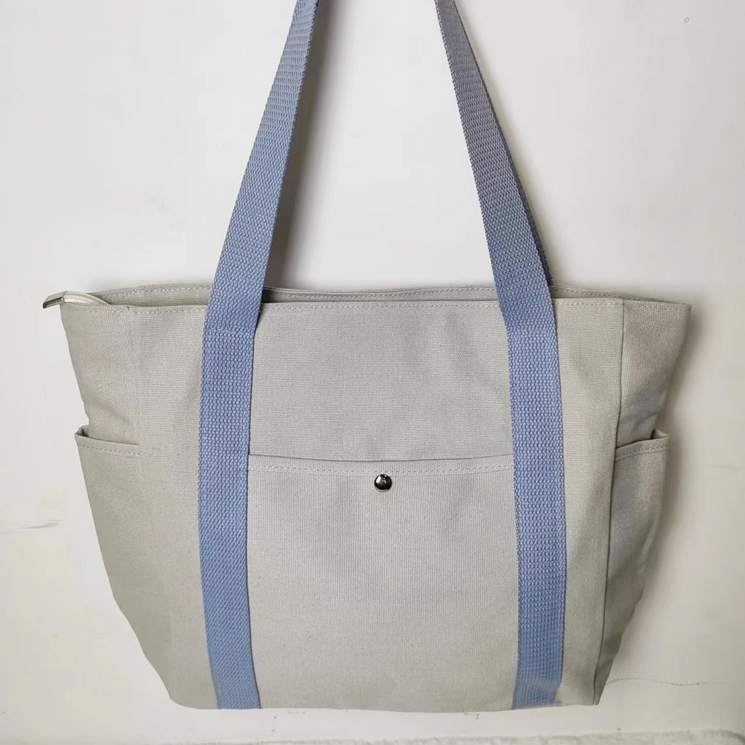 Large Canvas Tote Bag with Side Pockets