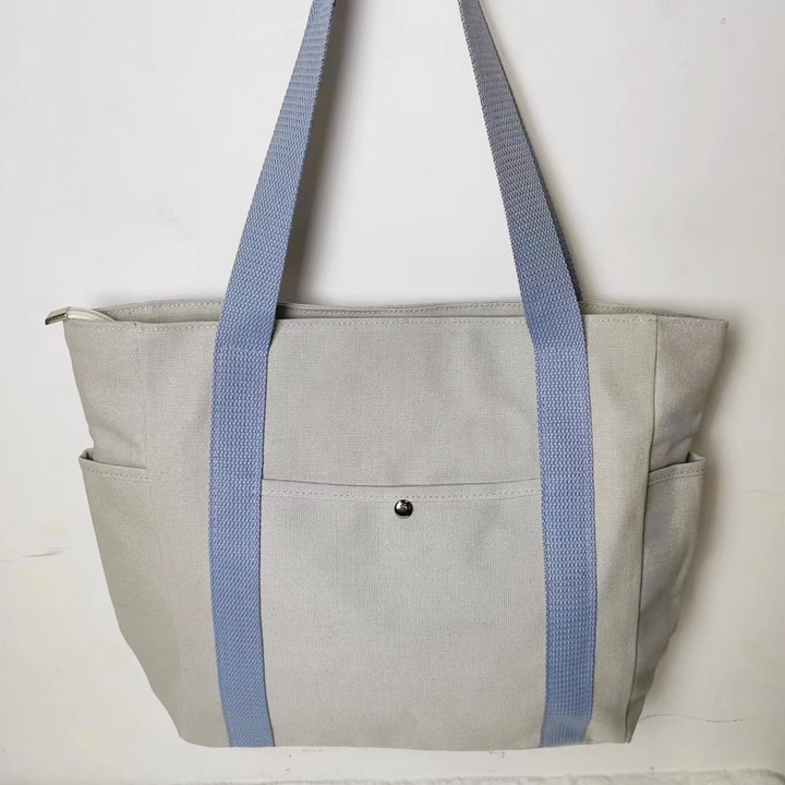 Large Canvas Tote Bag with Side Pockets