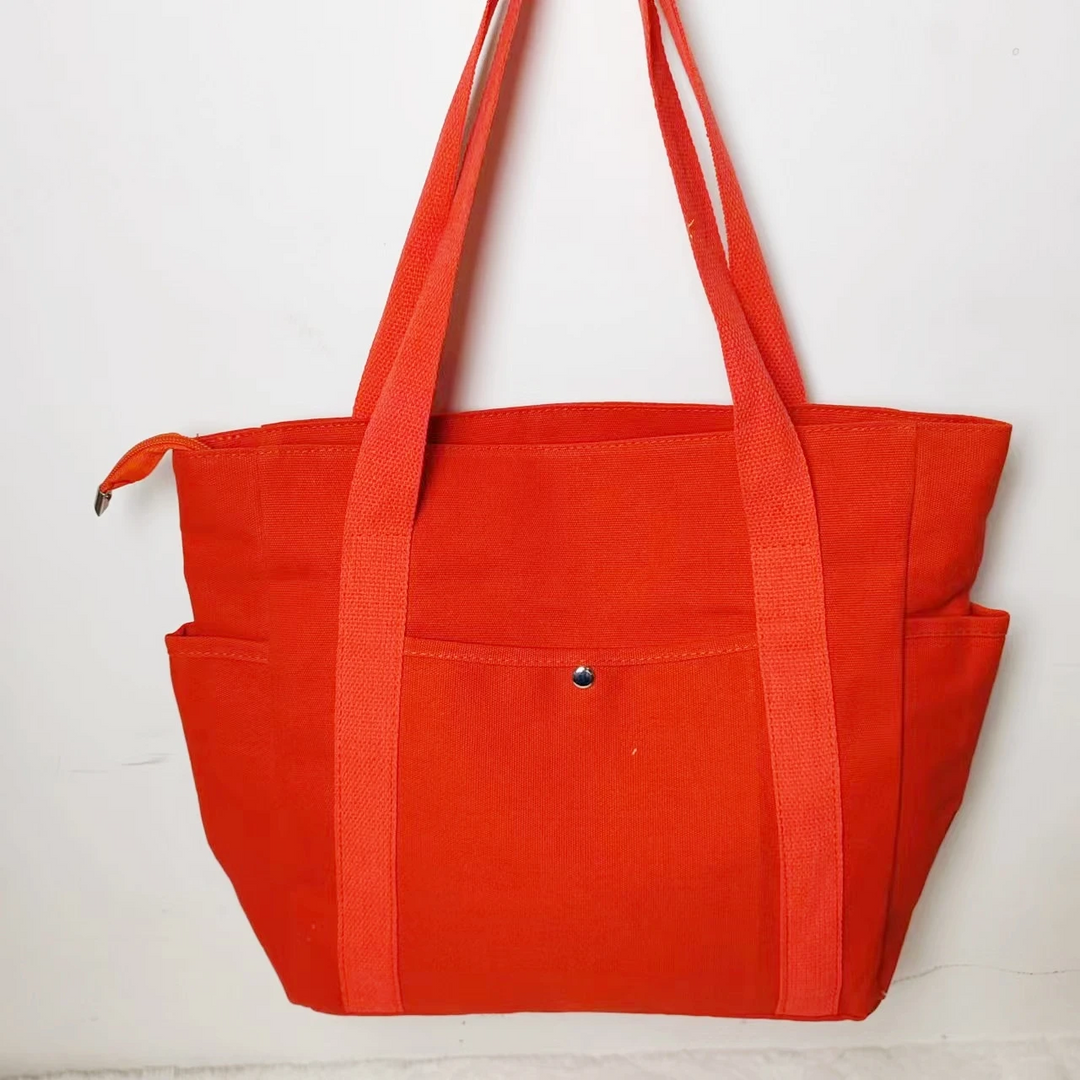 Large Canvas Tote Bag with Side Pockets