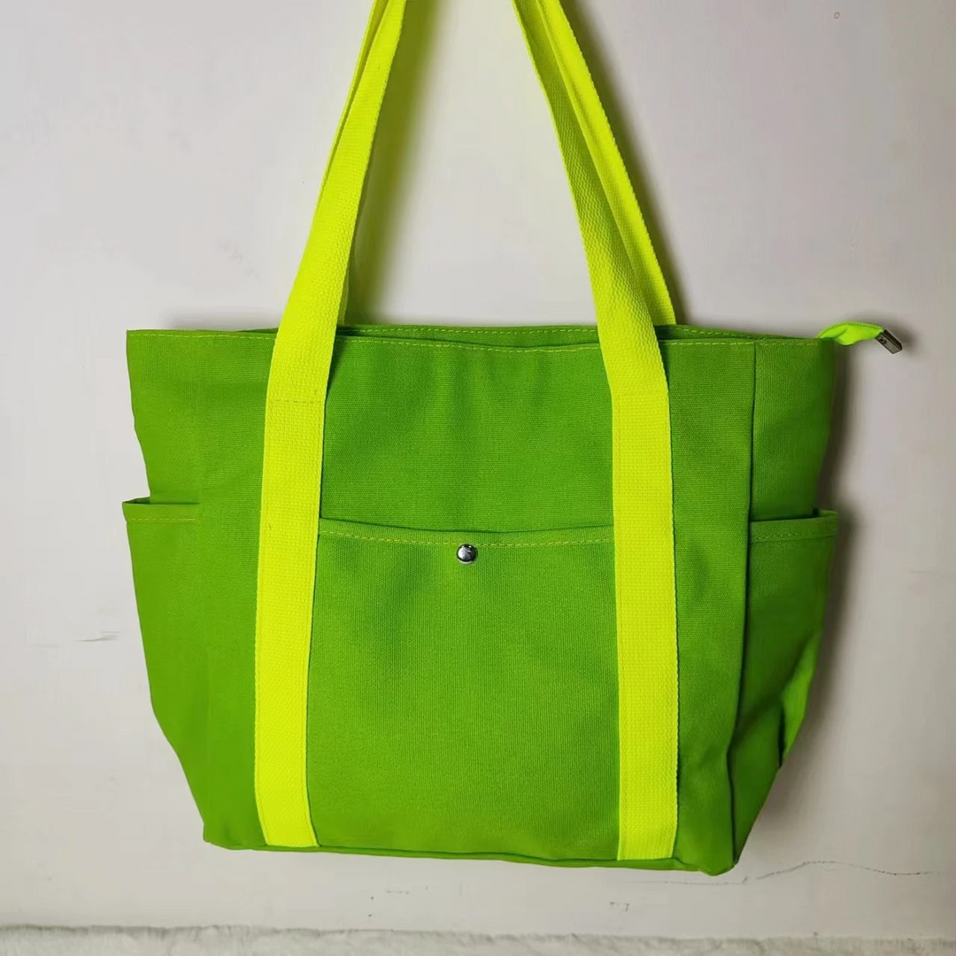 Large Canvas Tote Bag with Side Pockets