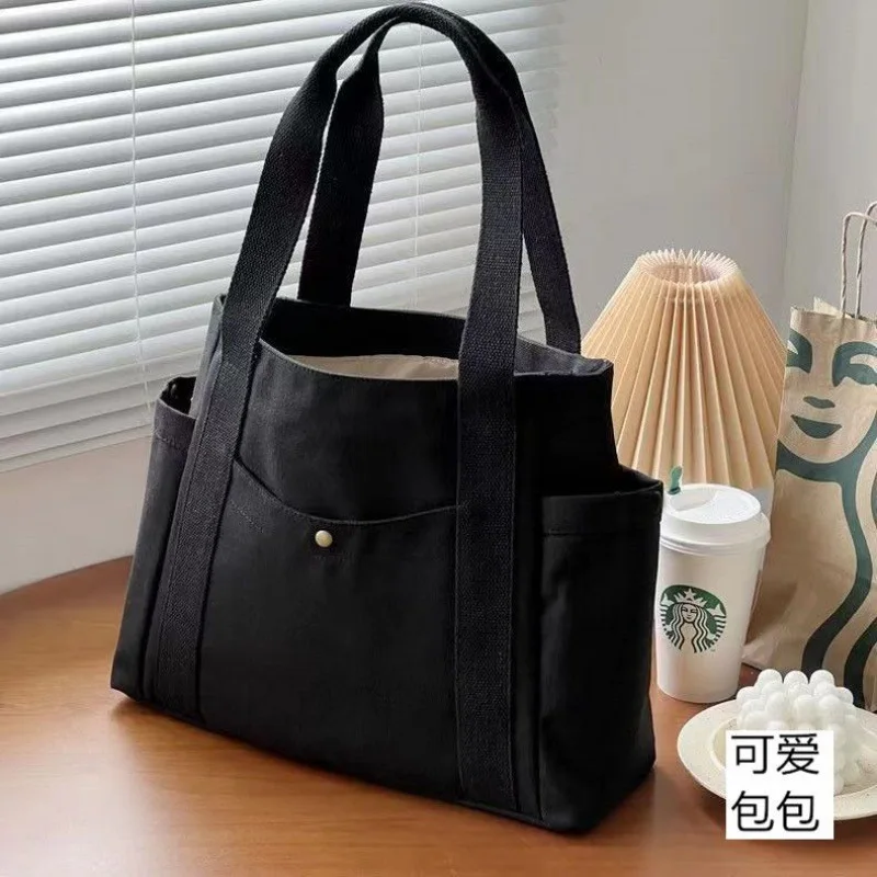Large Canvas Tote Bag with Side Pockets