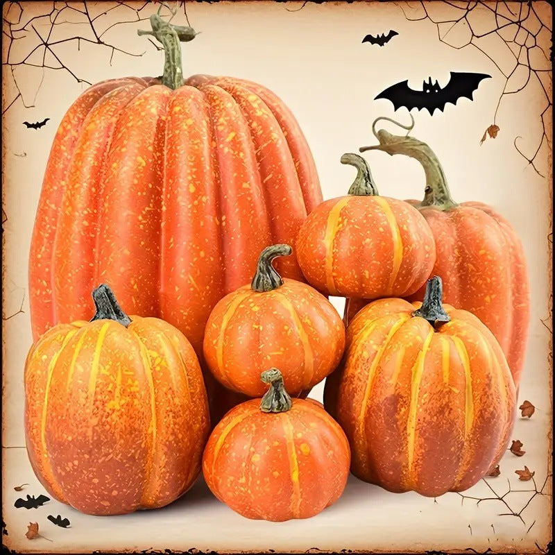 Artificial Pumpkin Decoration Set – 7 Piece Foam Pumpkin
