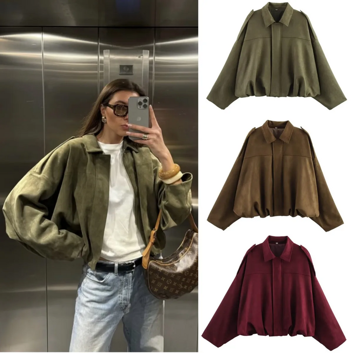 Louisa Women’s Suede Effect Loose Fit Bomber Jacket