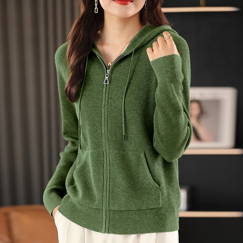 Sienna Women’s Cashmere Blend Zip Up Hoodie Cardigan