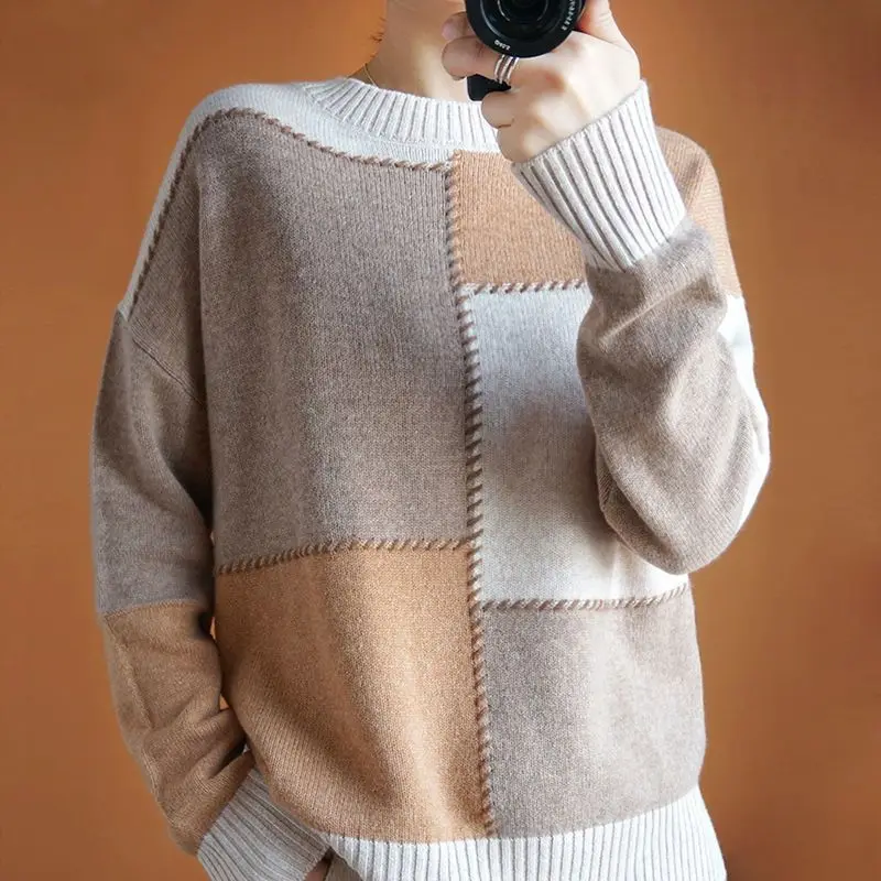 Edith Women’s Contrast Patchwork Knit Sweater
