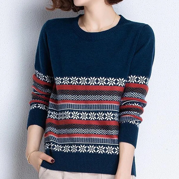 Laurel Women’s Round Neck Jacquard Knit Sweater
