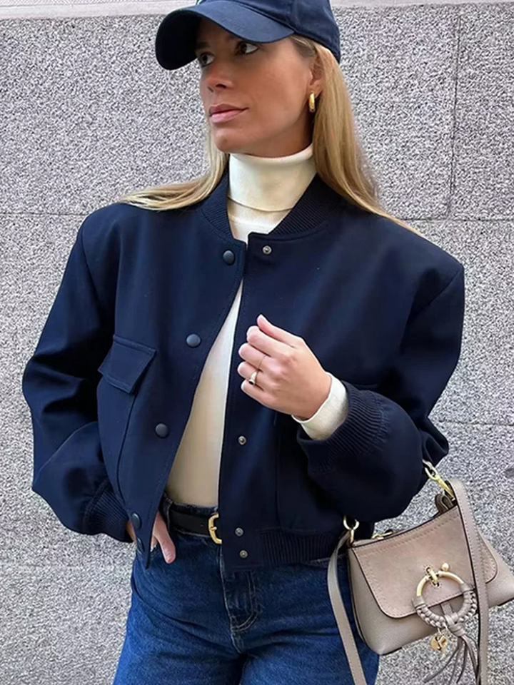 Phoebe Women’s Navy Bomber Jacket with Pockets