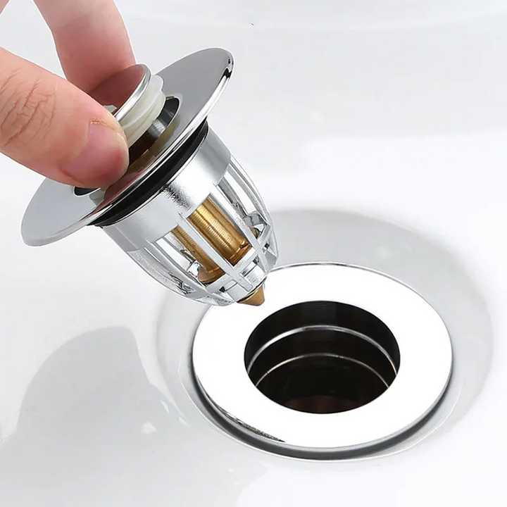 Bathroom Sink Drain Stopper with Built-In Hair Catcher