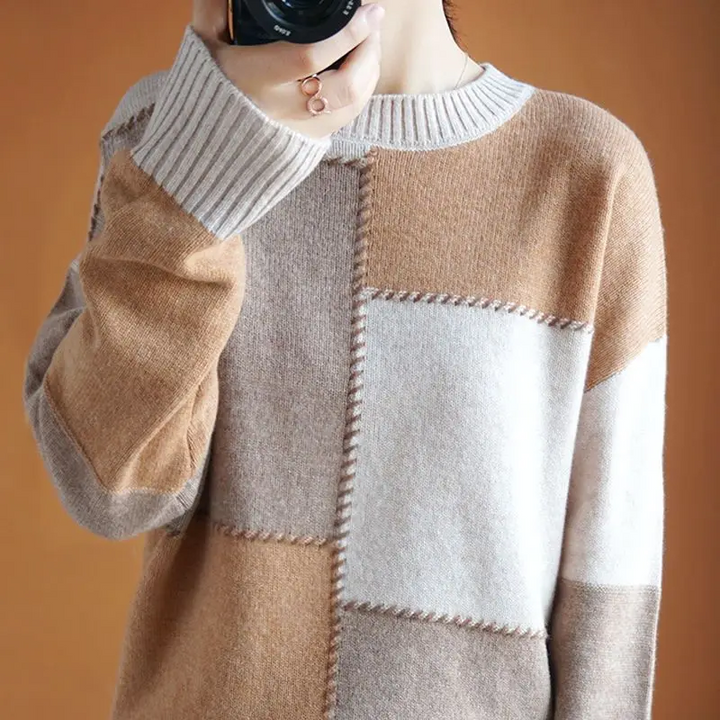 Edith Women’s Contrast Patchwork Knit Sweater