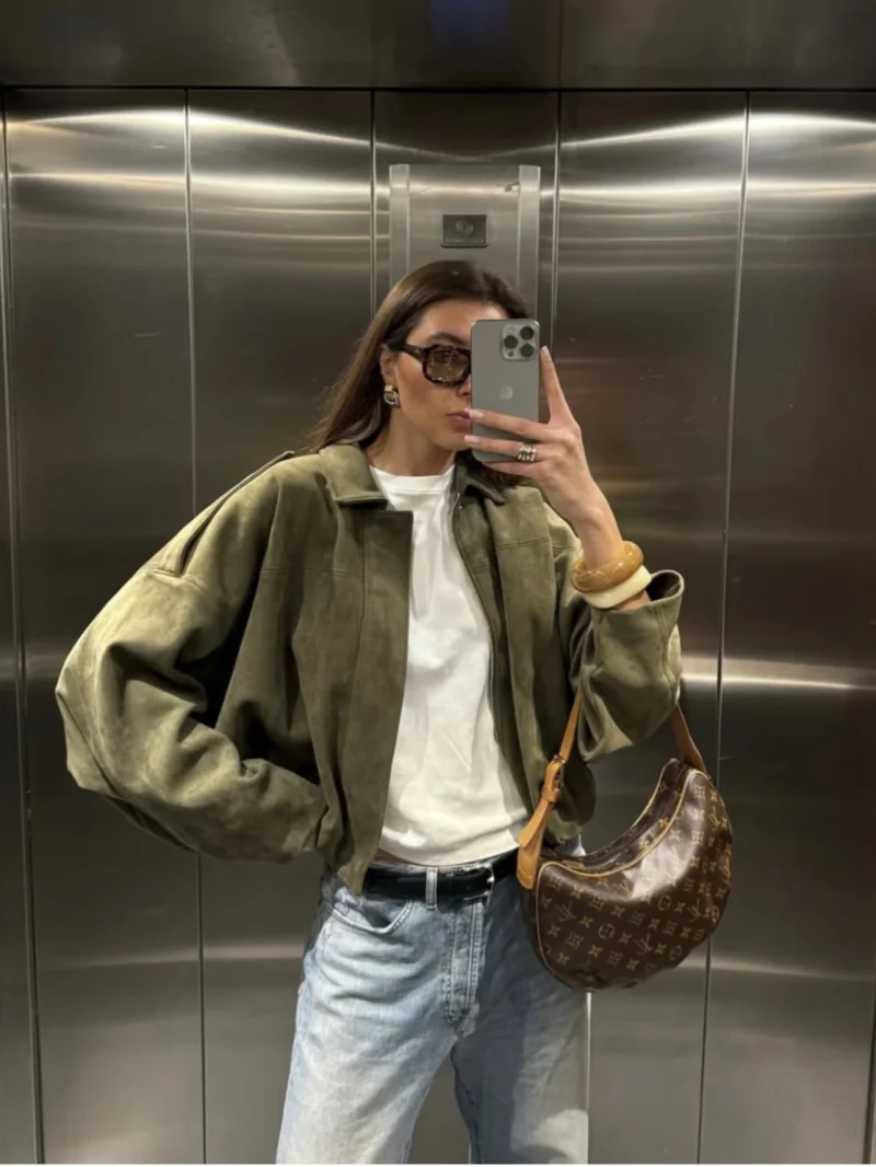 Louisa Women’s Suede Effect Loose Fit Bomber Jacket