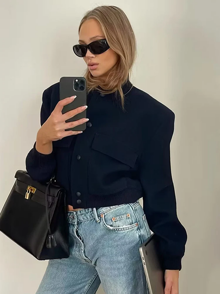 Phoebe Women’s Navy Bomber Jacket with Pockets