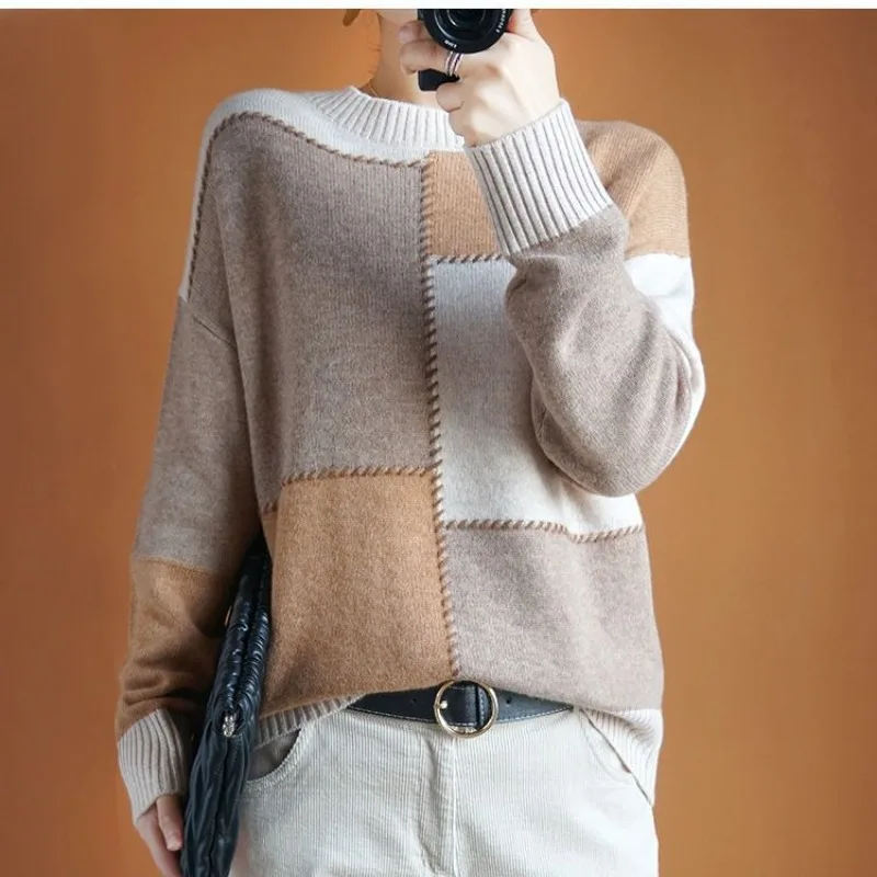 Edith Women’s Contrast Patchwork Knit Sweater