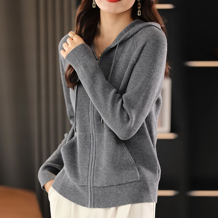 Sienna Women’s Cashmere Blend Zip Up Hoodie Cardigan
