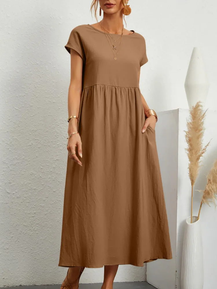 Sevilla Linen Maxi Dress - Short Sleeved and casual