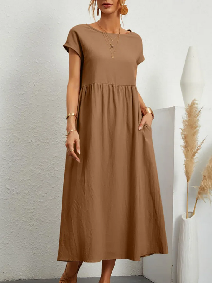 Sevilla Linen Maxi Dress - Short Sleeved and casual