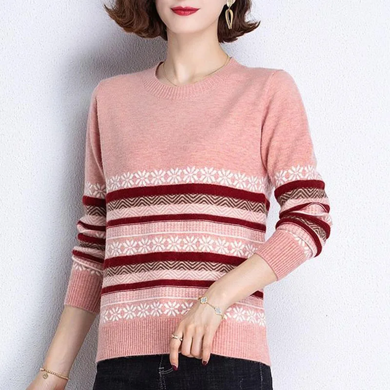 Laurel Women’s Round Neck Jacquard Knit Sweater
