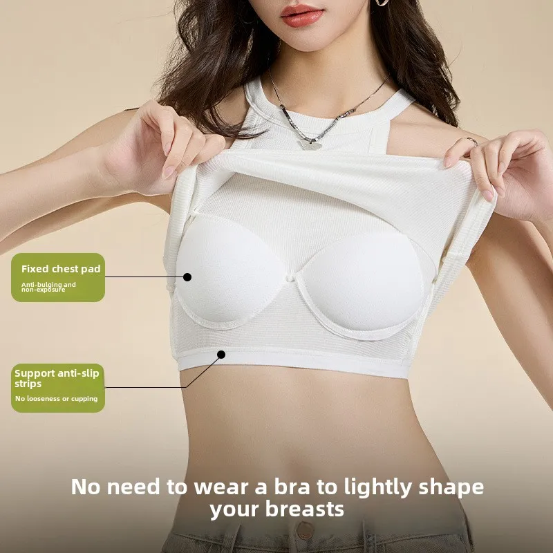 Ribbed Halter Neck Camisole Top with Built-In Bra