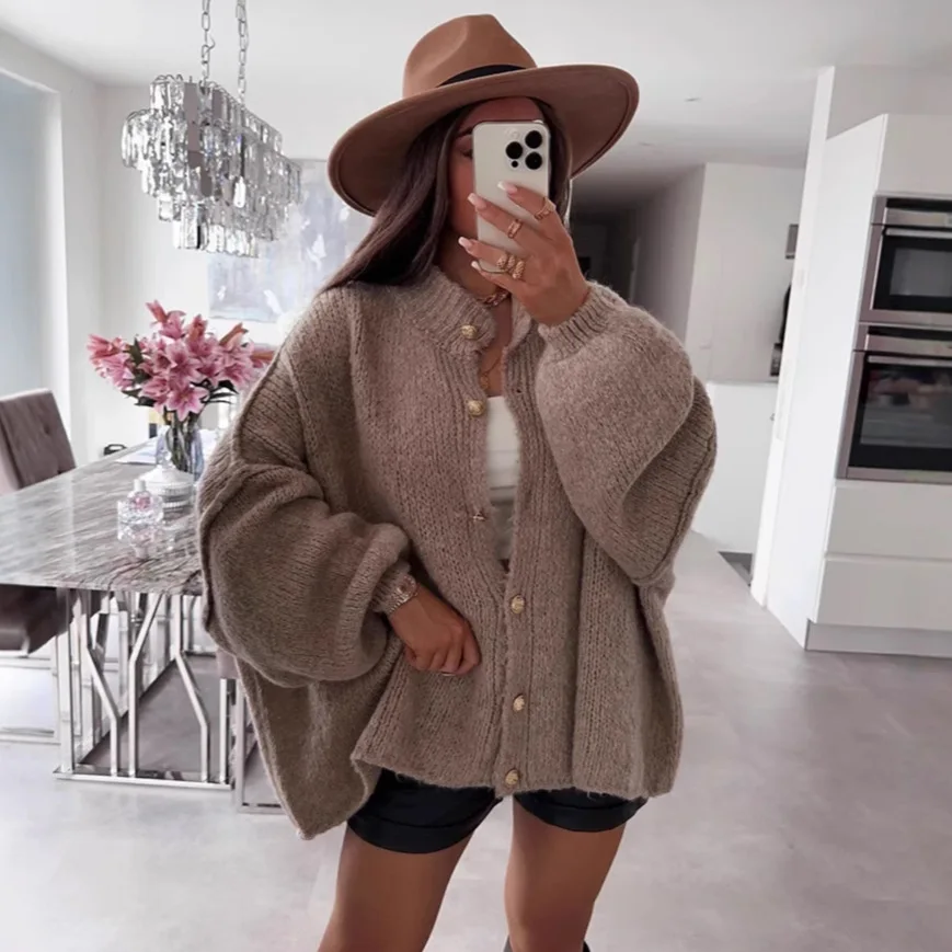 Aurelia Women’s Oversized Knitted Button Up Cardigan
