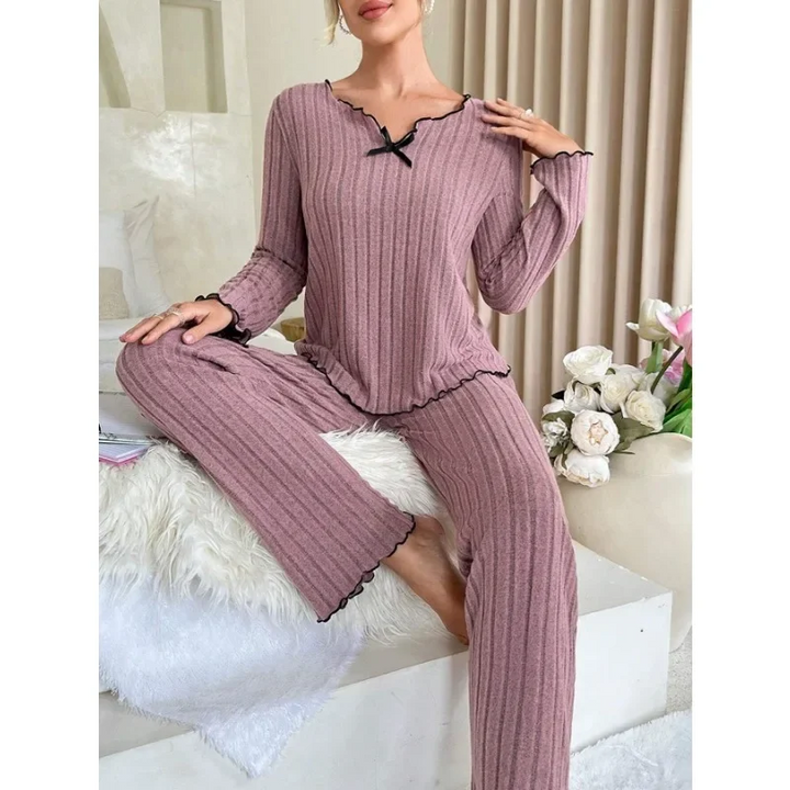Ribbed Long Sleeve Pyjama Set with Pants