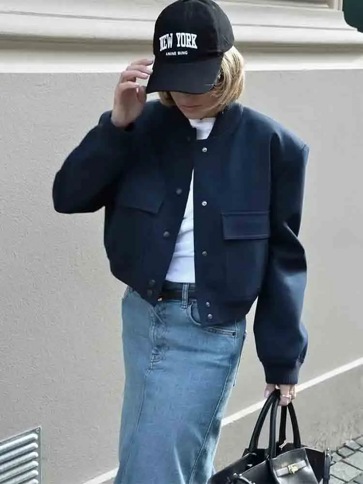 Phoebe Women’s Navy Bomber Jacket with Pockets