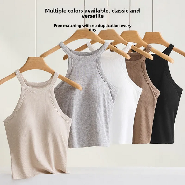 Ribbed Halter Neck Camisole Top with Built-In Bra