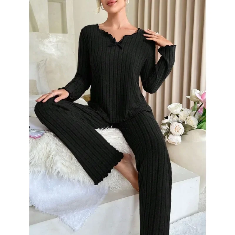 Ribbed Long Sleeve Pyjama Set with Pants