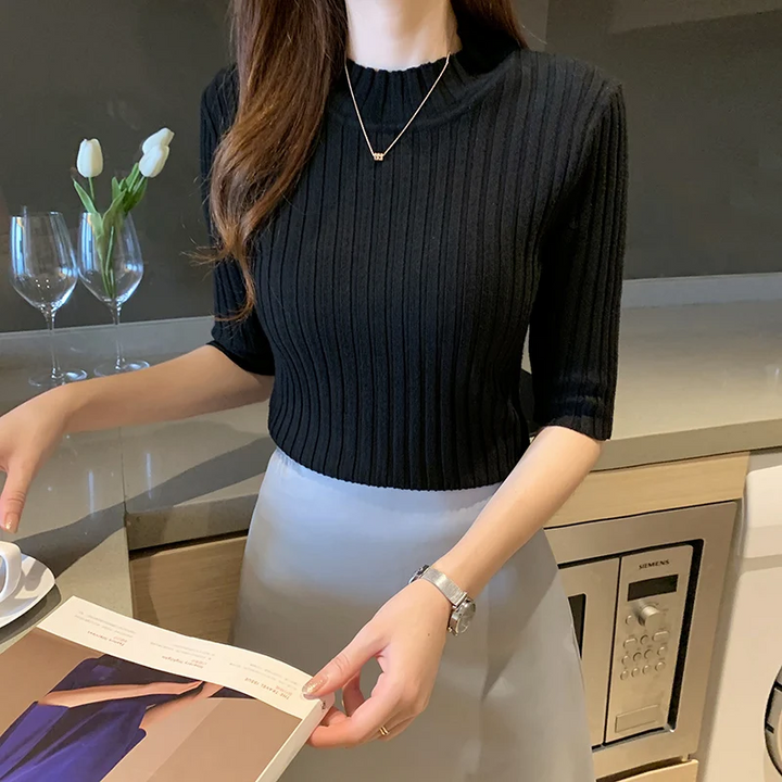 Ribbed Knit Short Sleeve Top