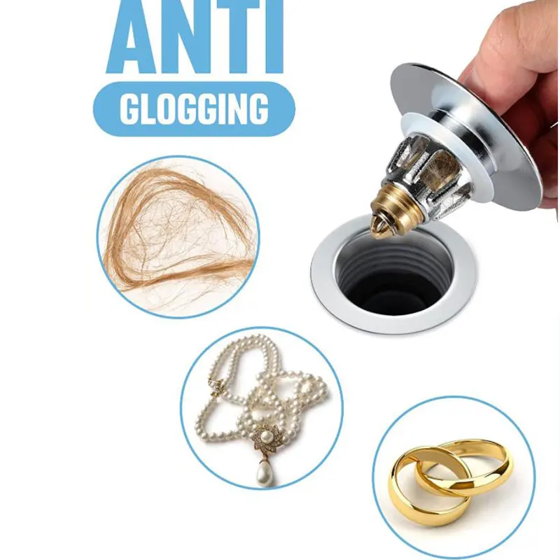 Bathroom Sink Drain Stopper with Built-In Hair Catcher