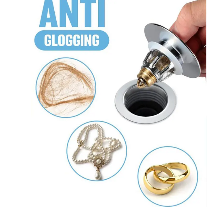 Bathroom Sink Drain Stopper with Built-In Hair Catcher