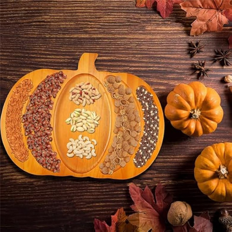 Wooden Pumpkin Serving Board with Handle – Charcuterie & Snack Platter