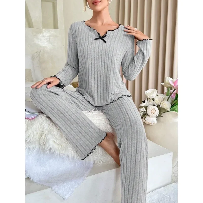 Ribbed Long Sleeve Pyjama Set with Pants