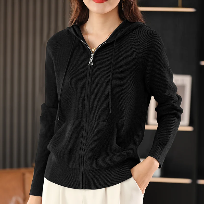 Sienna Women’s Cashmere Blend Zip Up Hoodie Cardigan