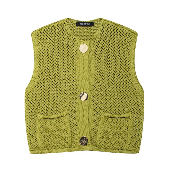 Elani Women’s Cropped Knit Sweater Vest Sleeveless Button Cardigan
