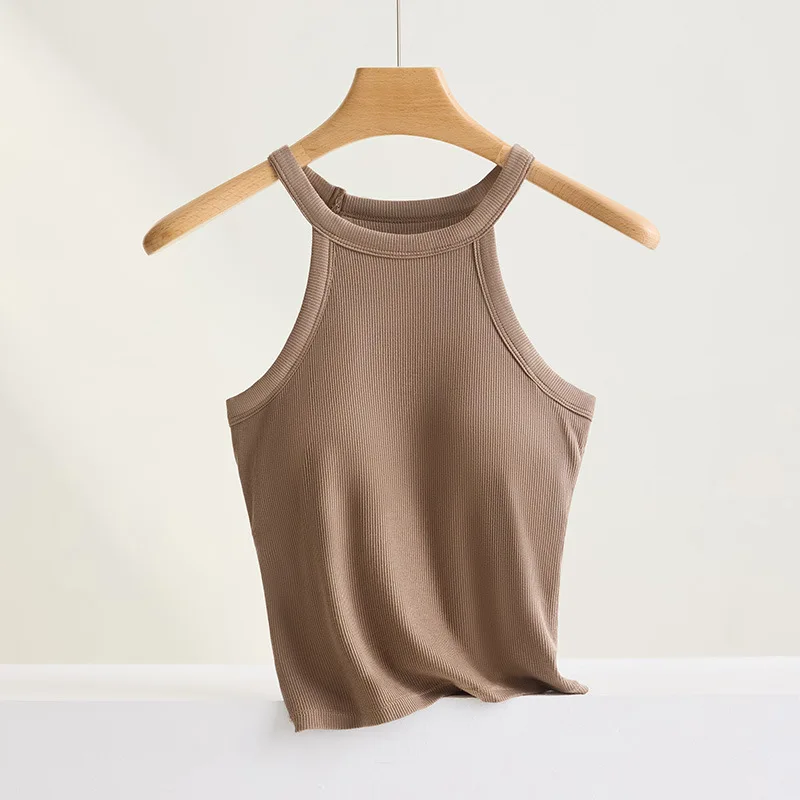 Ribbed Halter Neck Camisole Top with Built-In Bra