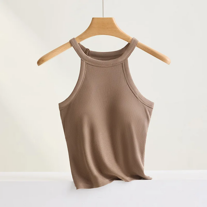 Ribbed Halter Neck Camisole Top with Built-In Bra
